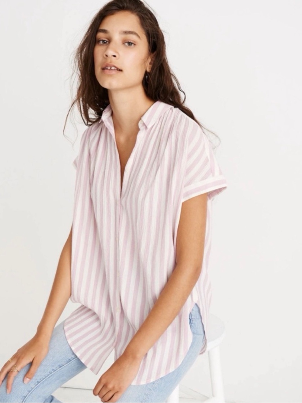 Madewell Pink Striped Collared Top